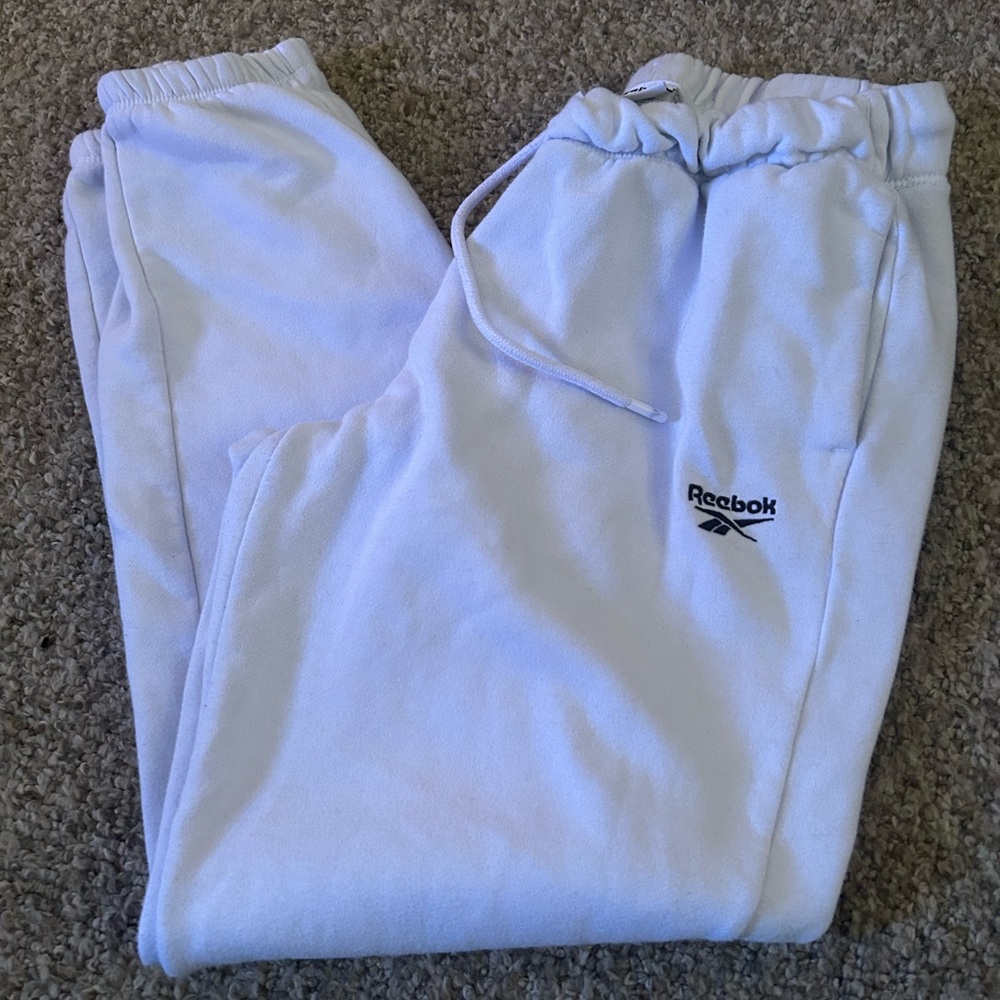Reebok White Drawstring Jogger Sweatpants